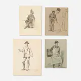 John Haberle, four works, 1884-86, graphite, graphite and chalk on paper