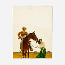 George Gross, Woman with Cowboy, oil on board