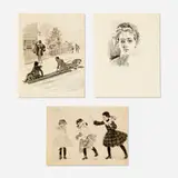 Orson Lowell, three works, 1915, ink wash on paper