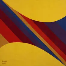 Herbert Bayer, Two Curves with Warm Progressions tapestry, 1976, machine-woven wool