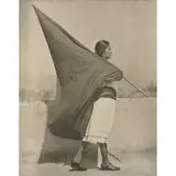 Tina Modotti, untitled (woman with flag, Mexico), matte gelatin silver print