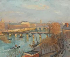 The Pont des Arts and Pont Neuf, Paris by Jean Marchand, oil on canvas, sold May 2022