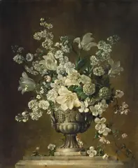 Cecil Kennedy, An assortment of white flowers in a stone urn, oil on canvas