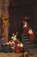 Francesco Bergamini, In the sacristy, oil on canvas