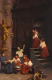 Francesco Bergamini, In the sacristy, oil on canvas
