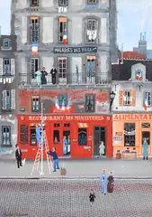 Michel Delacroix, Preparations de la Fête Nationale, watercolor and gouache on paper