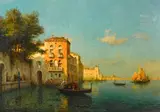 Marc Aldine, Gondoliers on a Venetian canal, oil on canvas