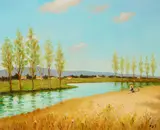 Marcel Dyf, Femme et enfants au bord de la rivière de Beynes (Ile de France), 1975, oil on canvas