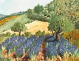 René Seyssaud, Trees along the hills, oil on board