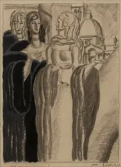 Jean Dupas, Trois Femmes, pencil, chalk, India ink and gouache on paper