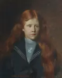 Herman Gustave Herkomer, Portrait of Aileen Wemyss Syme (nee Crane) of Braemar, bust-length, wearing a sailors outfit, oil on canvas
