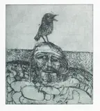 Raised beach self portrait by John Bellany C.B.E., R.A., H.R.S.A., L.L.D., etching, sold Oct 2022