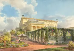 Luigi Premazzi, Die Zarenvilla auf der Krim, 1850, Aquarell und Gouache über Bleistift auf Papier