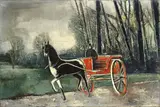 Franz Xaver Fuhr, Pferd, Kutscher, Kutsche“ (Roter Wagen), Um 1928, Öl auf Leinwand