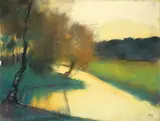 Lesser Ury, Bachlandschaft im Abendlicht (Thüringen)