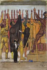 Emil Orlík, Ferdinand Hodler bei der Arbeit am Hannoveraner Wandbild, 1913, Pastell auf Pappe