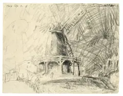 Windmühle by Lyonel Feininger, 1911, Kreide auf Papier, sold May 2013