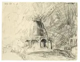 Lyonel Feininger, Windmühle, 1911, Kreide auf Papier