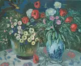 Emil Orlík, Zwei Blumensträuße in Vasen