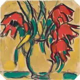 Papageientulpen in gelber Vase by Christian Rohlfs, 1919, Wassertempera auf Papier, sold Jun 2022