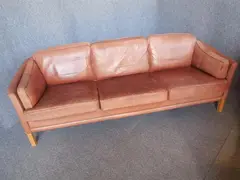Mogens Hansen, BROWN LEATHER THREE-SEAT SOFA back length 216cm