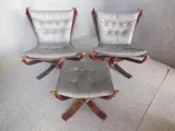 GREY LEATHER CHAIRS AND ONE MATCHING FOOTSTOOL by Pair Of Sigurd Ressel, sold Nov 2013
