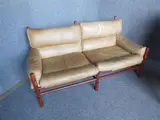 Arne Norell, TWO-SEAT GREEN LEATHER SOFA back length 150cm