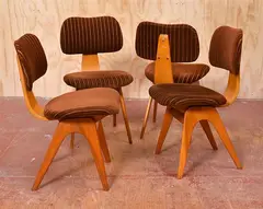 Fred Lowen Am, FOUR SC55 DINING CHAIRS, Queensland maple, velour