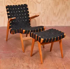 Douglas Snelling, PAIR OF WEBBED RECLINER CHAIRS AND MATCHING STOOLS, maple, later webbing