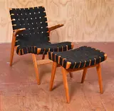 Douglas Snelling, PAIR OF WEBBED RECLINER CHAIRS AND MATCHING STOOLS, maple, later webbing