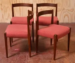 Nanna Ditzel, FOUR TEAK UPHOLSTERED DINING CHAIRS, FOUR TEAK UPHOLSTERED DINING CHAIRS