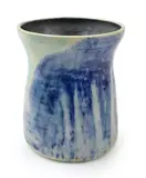 Small Merric Boyd, BLUE GLAZED VASE WITH TREE MOTIF, TWO HAIRLINE CRACKS, 9.5 CM TALL