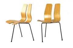 Clement Meadmore, A PAIR OF DINING CHAIRS, c.1950, 1950, plywood, rubber, steel rod