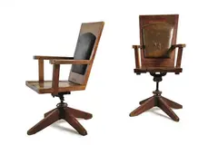 Walter Burley Griffin, A PAIR OF NEWMAN COLLEGE DESK CHAIRS, 1916, 1916, oak, leather, steel