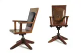 Walter Burley Griffin, A PAIR OF NEWMAN COLLEGE DESK CHAIRS, 1916, 1916, oak, leather, steel