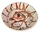 John Olsen, Frog 1995, earthernware bowl with slip decoration, intialled J.O lower centre, potters name inscribed Wilso, 1995