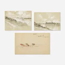 John Bunyan Bristol, three works, graphite and gouache on paper, graphite and watercolor on paper