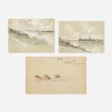 John Bunyan Bristol, three works, graphite and gouache on paper, graphite and watercolor on paper