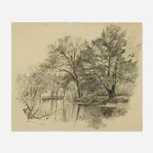John Francis Murphy, Chicago River, North Branch, 1875, graphite on paper