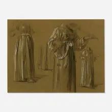 Anslem Feuerbach, Four Studies of a Young Woman Playing Arebec, chalk and charcoal on paper