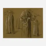 Anslem Feuerbach, Four Studies of a Young Woman Playing Arebec, chalk and charcoal on paper