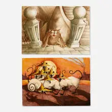 Errol Le Cain, two works, mixed media on paper