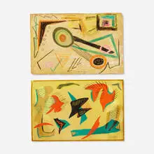Wally Strautin, two works, 1947, watercolor on paper, pastel on paperboard