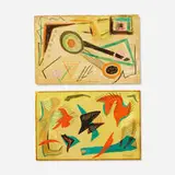 Wally Strautin, two works, 1947, watercolor on paper, pastel on paperboard