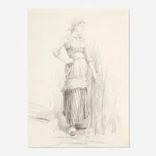 Daniel Ridgway Knight, Peasant Girl, graphite on paper