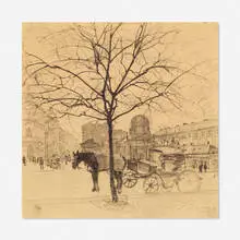 Louis Béroud, European Scene, graphite on paper