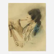 Joseph Stella, Bag Pipe Player, c. 1909, colored pencil and chalk on paper