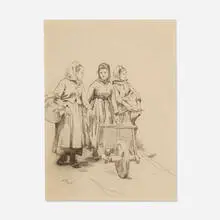 Daniel Ridgway Knight, Three Women Returning from the Field, graphite on paper