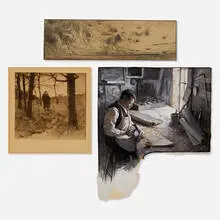 William Langson Lathrop, three works, etching, gouache on paper