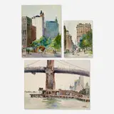 Chuck Fee Wong, three works, watercolor on paper